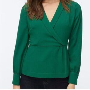J. Crew Women’s Vibrant Green Faux Wrap Peplum Blouse Size 2 Career Business